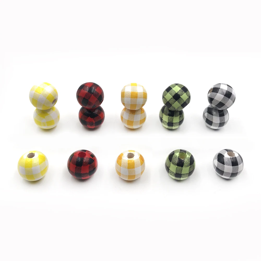 

Natural red printed snowflake black and white lattice leopard wood beads DIY pacifier clip Qrganic Toys Bead 20pcs 16mm
