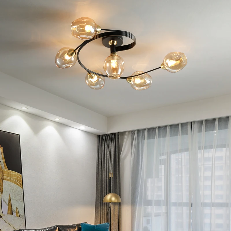 Nordic Brief Glass Ball Ceiing Chandelier Loft Living room Light Fixture Luster Luminaire Lampara Vintage Bedroom Branch Lamp | Лампы и