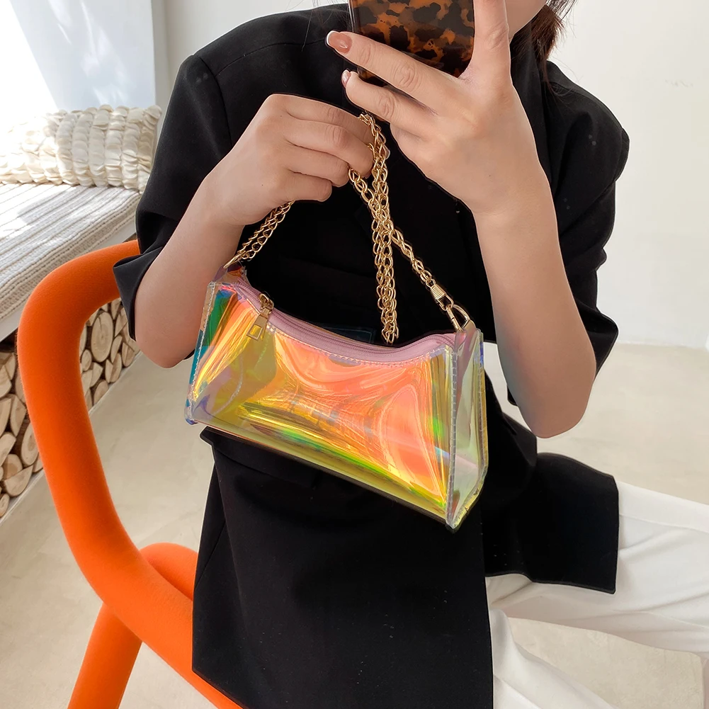 

2021 Hot Small Purse Ladies Handbags Fashion Women PVC Transparent Laser Chain Small Hobos Shoulder Messenger Bags