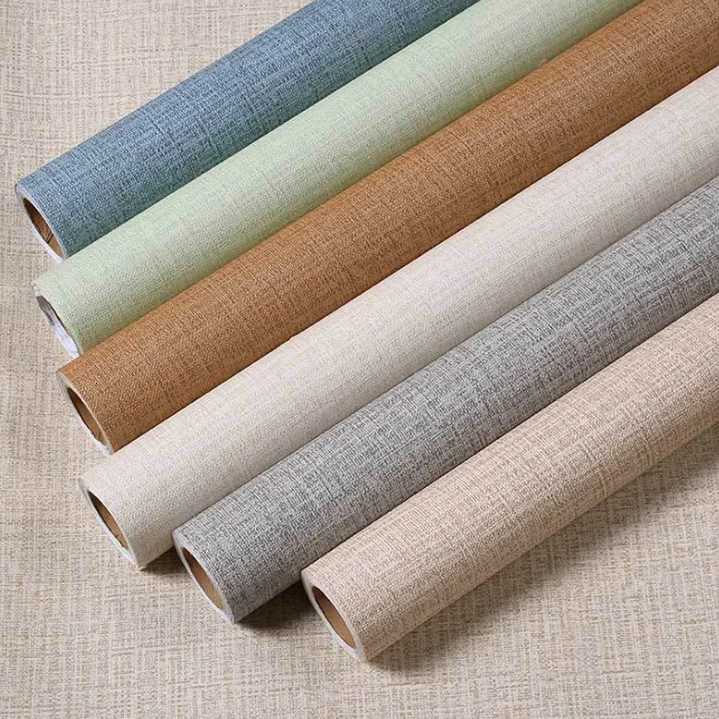 

Pvc Self-Adhesive Burlap Texture Wallpaper Waterproof Thicken Wood Panel Wallpaper For Walls Contact Paper Hotel Library Bedroom