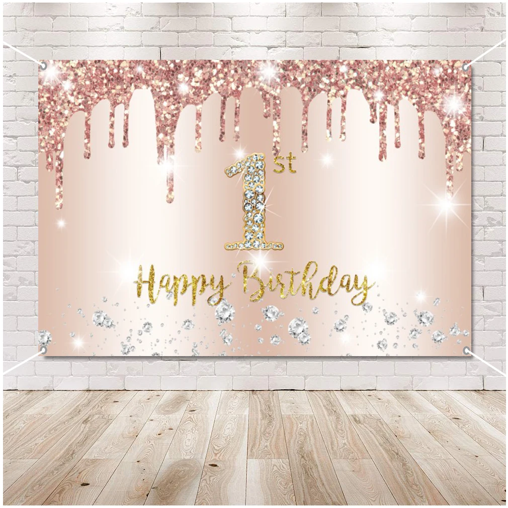 

1st Birthday decoration background birthday party shiny shiny golden dots pink golden party banner children's studio props