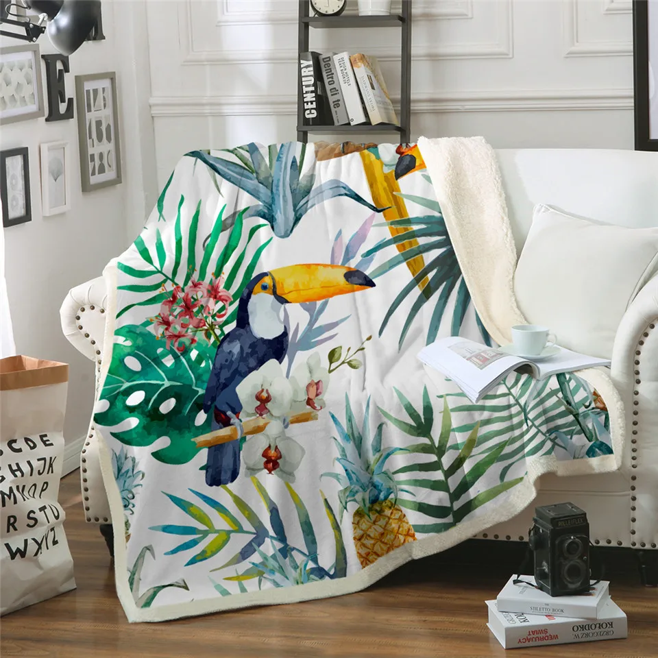 

Toucan Birds 3D Printed Sherpa Blanket Couch Quilt Cover Travel Bedding Outlet Velvet Plush Throw Fleece Blanket Bedspread