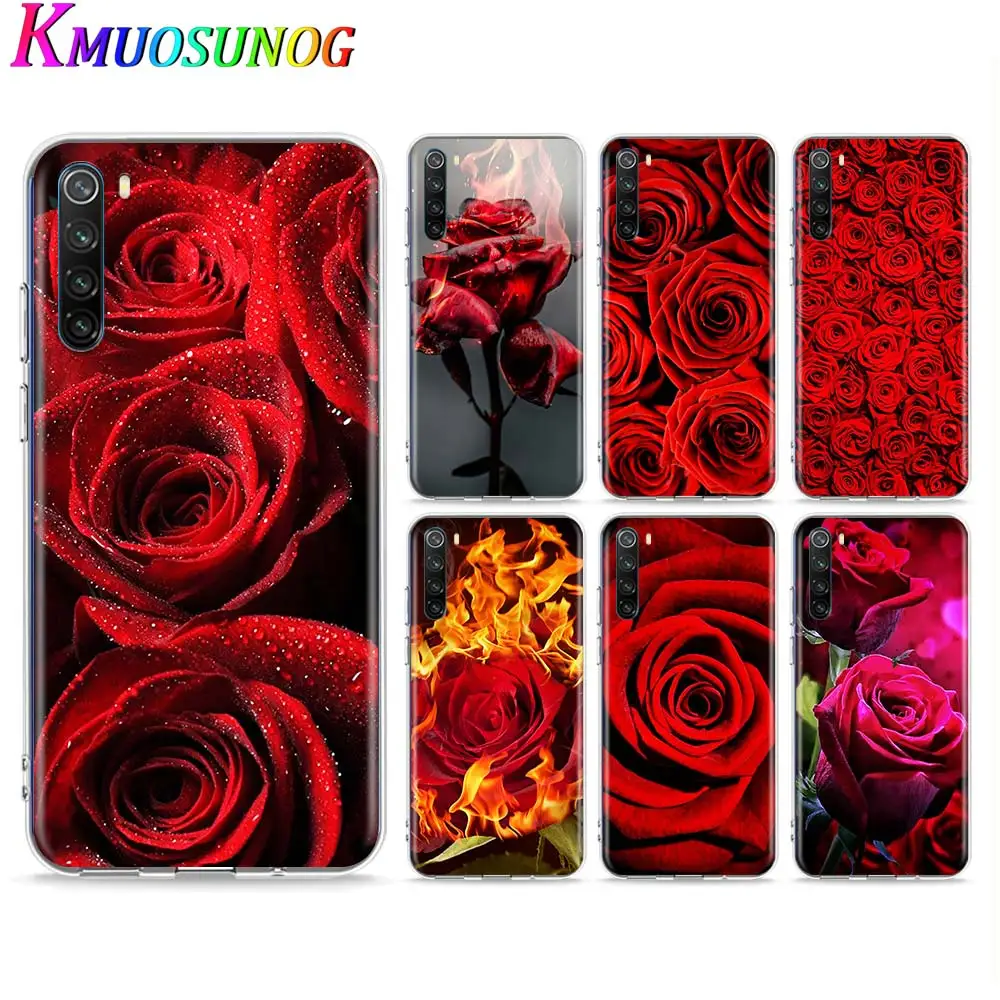 Прозрачный мягкий чехол из ТПУ с красивыми красными розами для Xiaomi Redmi Note 9 9S Pro Max 8T
