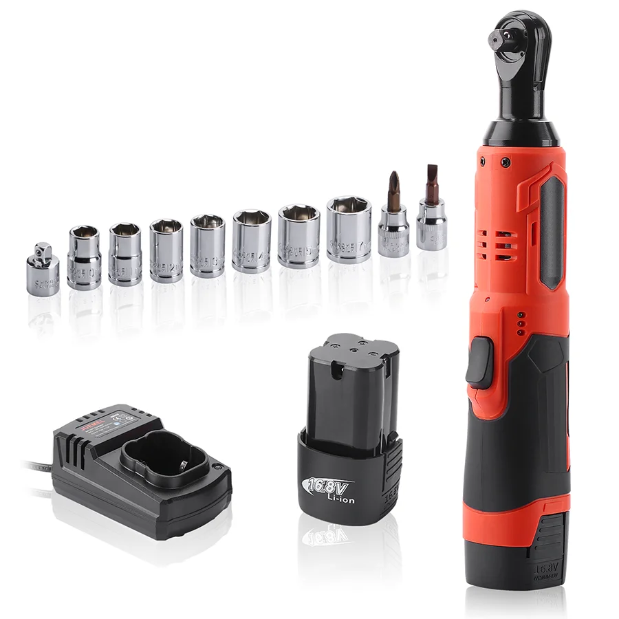 16.8V Electric Cordless Wrench 3/8 inch 45N.M Torque Ratchet Wrench Power Tools with 10pcs Sockets Tools With LED Working Light