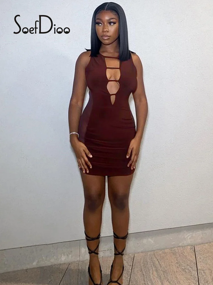 

Soefdioo Wine Red V-neck Sleeveless Bodycon Drss Sexy Mesh Patchwork Mini Dresses for Women 2021 Elegant Night Club Clothing
