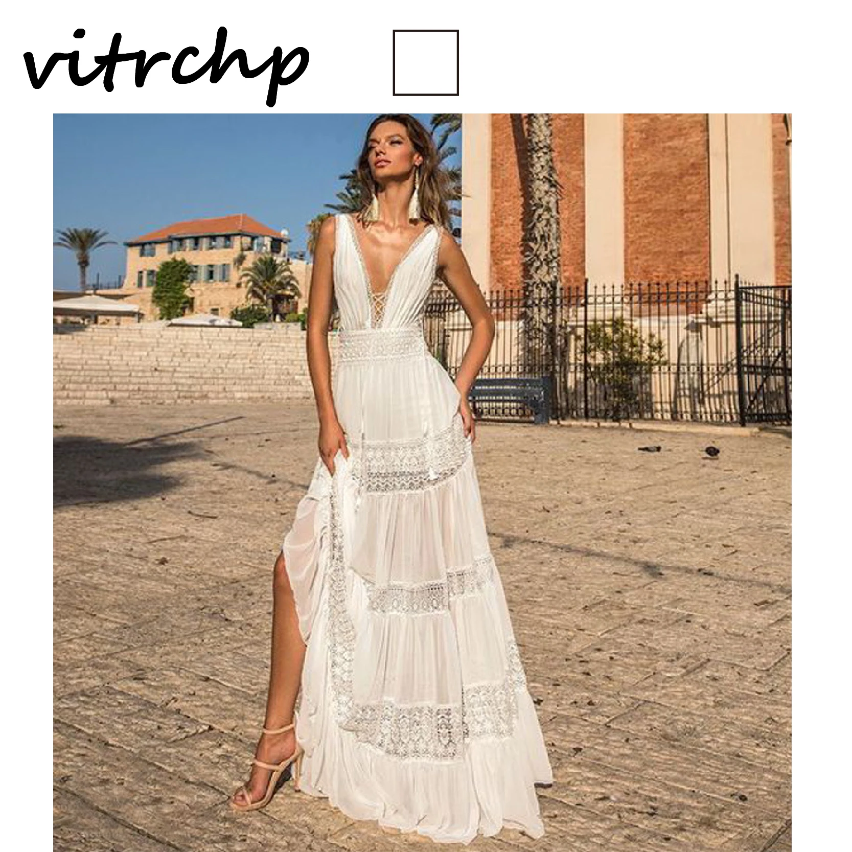 

2021 Ladies Women White Dress Summer Casual Elegant Maxi Party Evening Sexy V Neck Hollow Slim Sleeveless Split Beach Vestidos
