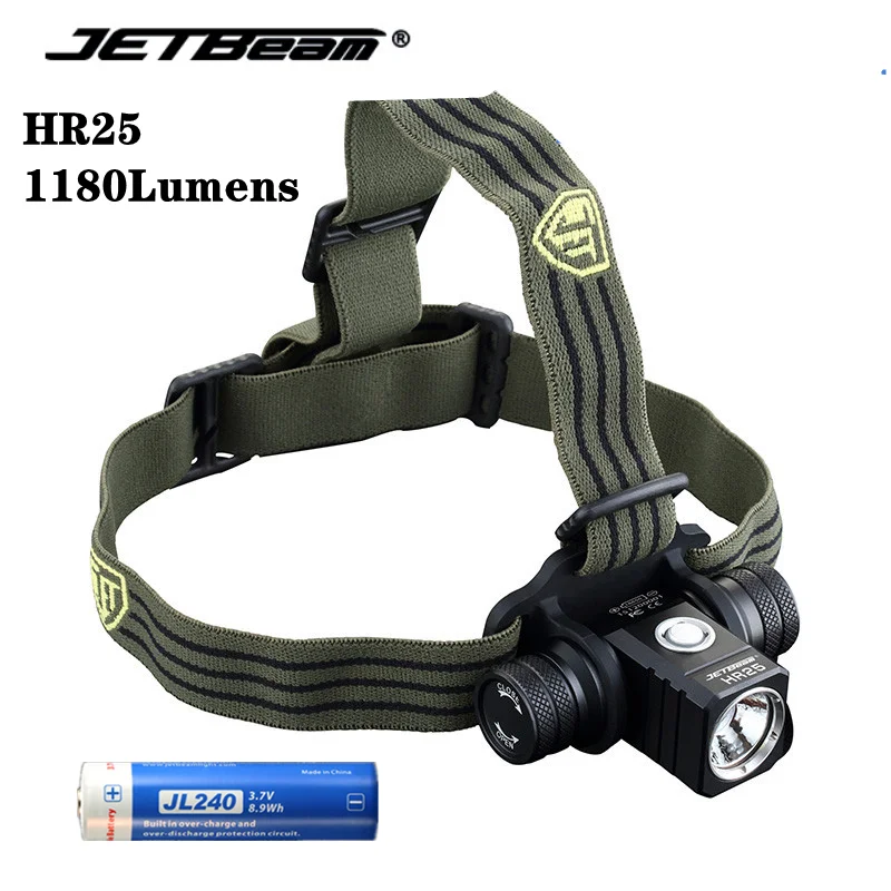 

JETBEAM HR25 Rechargeable Headlamp 1180 Lumen SST40 N4 BC Led With 2400mAh 18650 battery For Hiking Bicycling