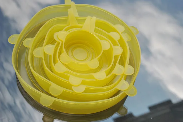 T0057-yellow 6 шт Силиконовые растягивающиеся крышки УНИВЕРСАЛЬНЫЕ СИЛИКОНОВЫЕ пищевые обертывания миски крышки кастрюли силиконовые крышки кастрюли кулинарные кухонные принадлежности - Цвет: T0057-yellow