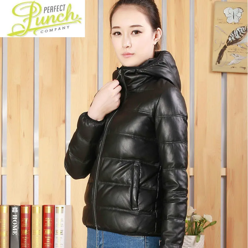 Down 2021 Autumn Winter Jacket Women Hooded Short Sheepskin Coat Korean Real Leather Jackets 1717 KJ5421