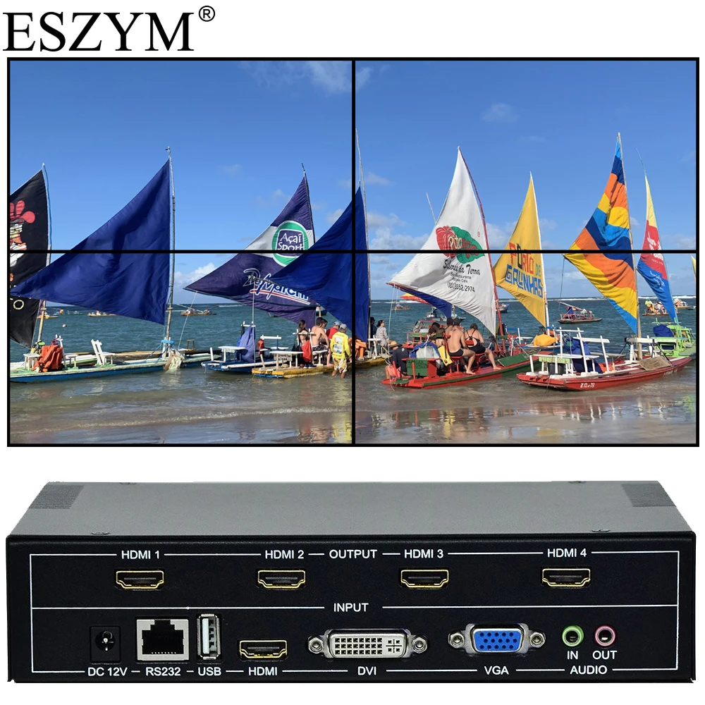 

ESZYM 4 канала ТВ контроллером видеодисплея 2x2 (1 шт.); 3 1x2, совместимому с HDMI VGA, HDMI, DVI USB видео процессор