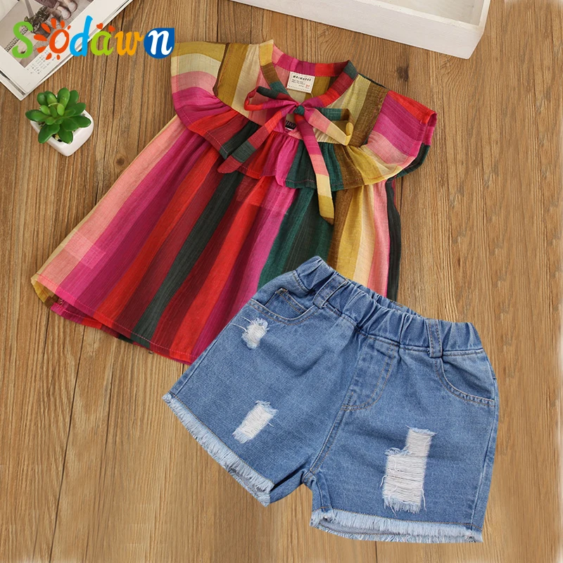 Комплект одежды для девочек Sodawn новинка детская одежда футболка с принтом и