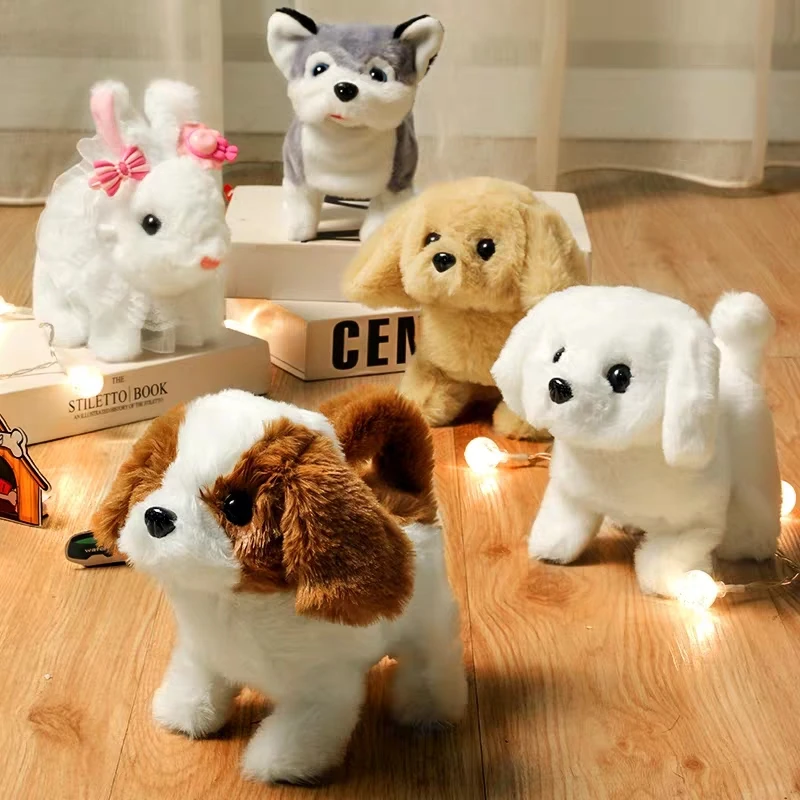 Электронный собачий робот собаки плюшевый щенок прыгающий хвост поводок Тедди