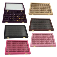 line box 54 grids clear glass lid earrings rings holder jewelry tray showcase storage organizer 31x22x2 8cm