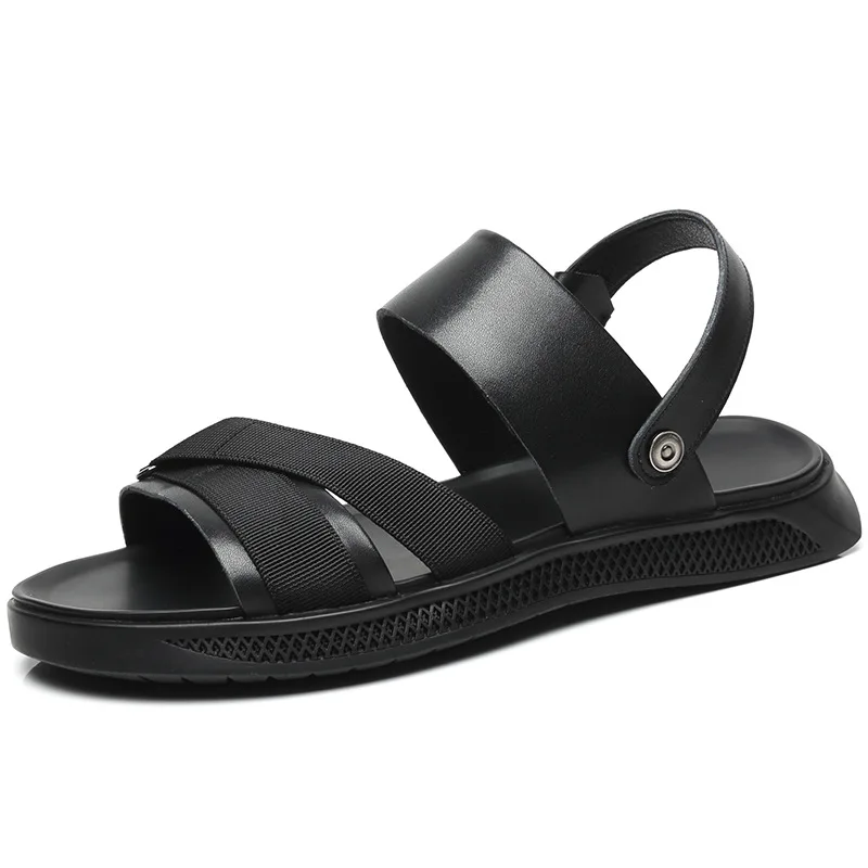 

Summer Genuine Leather Shoes Men Sandals Fashion Mens Beach Sandals Flat Summer Holiday Shoes Cow Leather Male Footwear