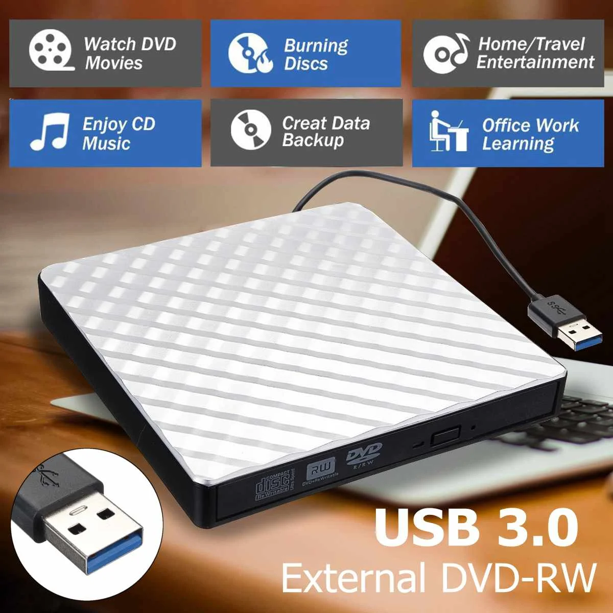 Внешний USB 3,0 DVD RW CD Writer тонкий карбоновый зерновой привод горелки ридер плеер для ПК ноутбука оптический привод