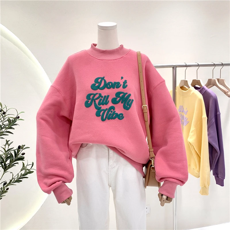 Женский свитшот с длинным рукавом и круглым вырезом в стиле K-POP