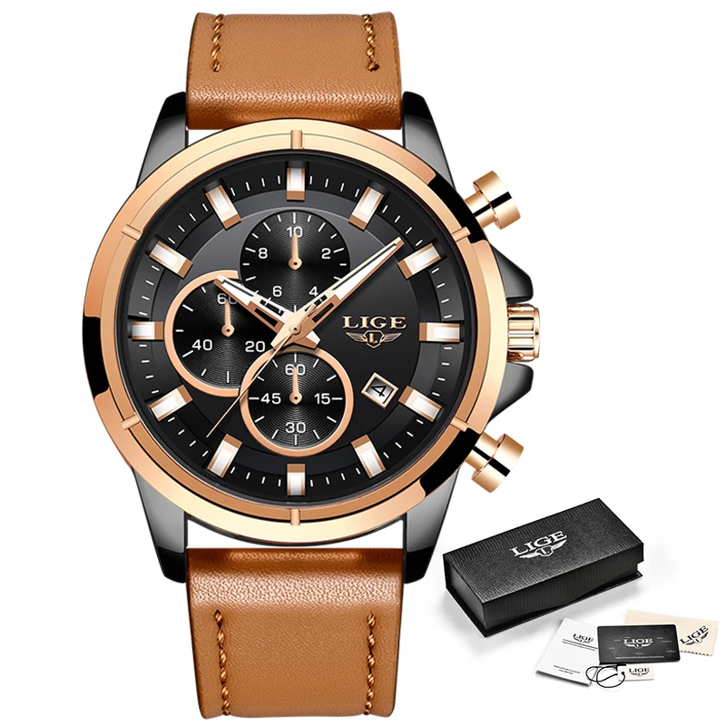 

LIGE Watch Top Brand Man Watches with Chronograph Sports Waterproof Clock Man Watches Military Luxury Men's Watch Analog Quartz