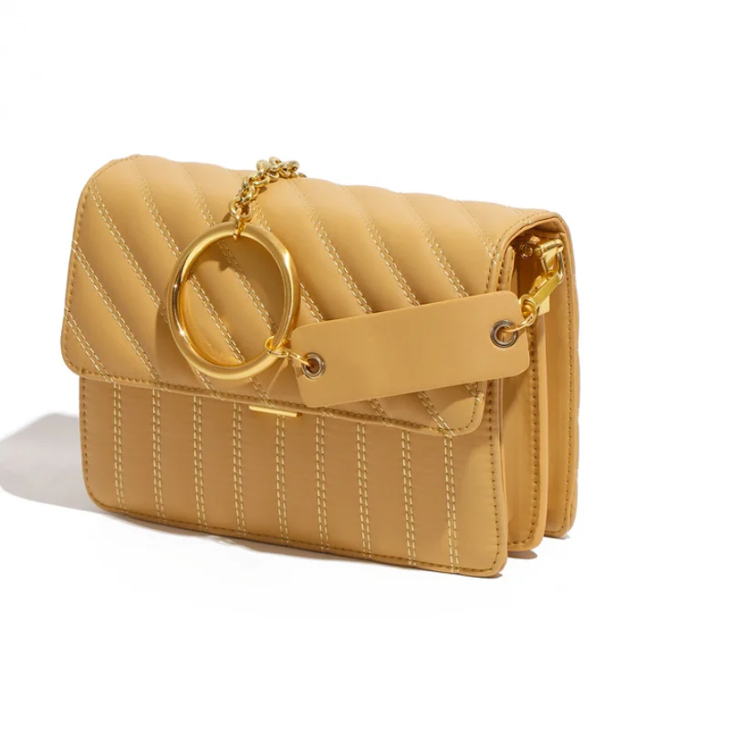 

Coated Cowhide Leather Women Square One Shoulder Bag Solid Color Chain Handbag Embroidery Messenger Bags For Ladies