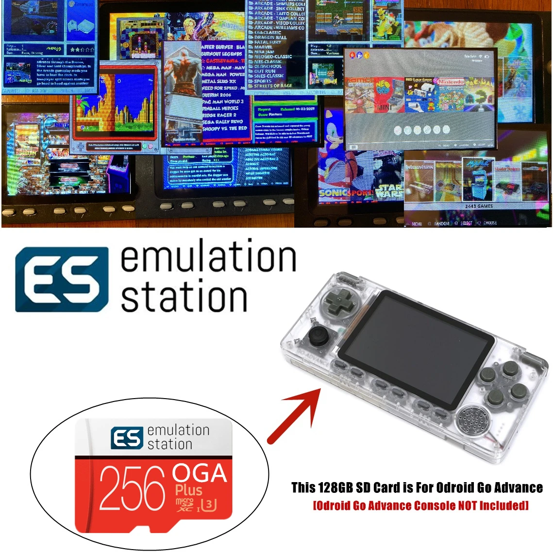 

Emulation Station 256G Fully Loaded Micro SD Card For Odroid Go Advance OGA V2.0 16,000+ Games Arcade Mame etc. Plug&Play