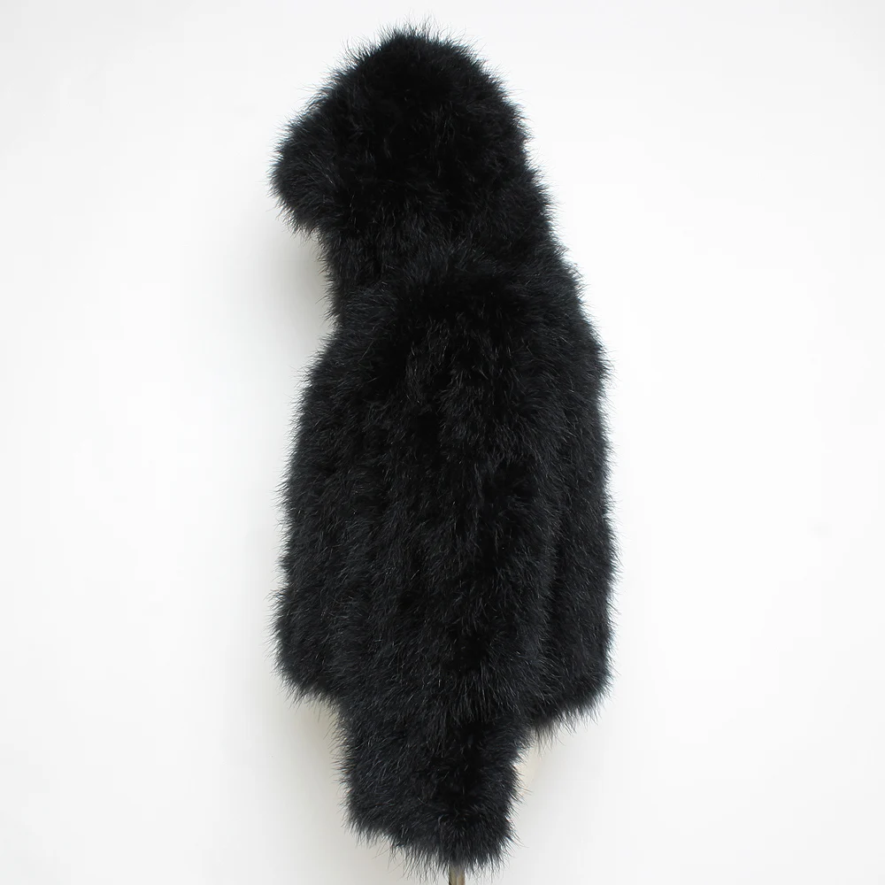 Женское пальто с капюшоном из страусиного меха Короткая Повседневная куртка 100%