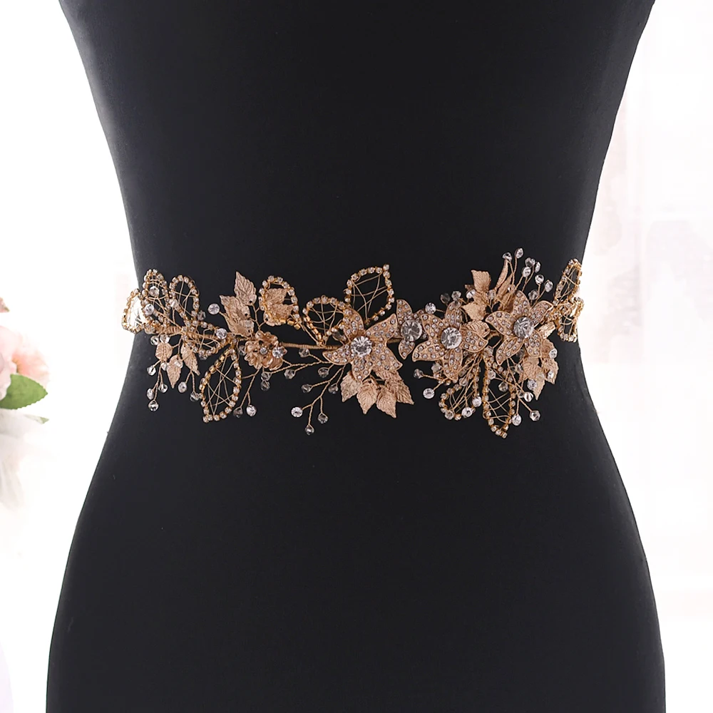 

TRiXY SH282-G Bridal Belts with Rhinestones Jewel Belt for Women Crystal Belts for Bride and Bridesmaid Alloy Flower Waist Belt
