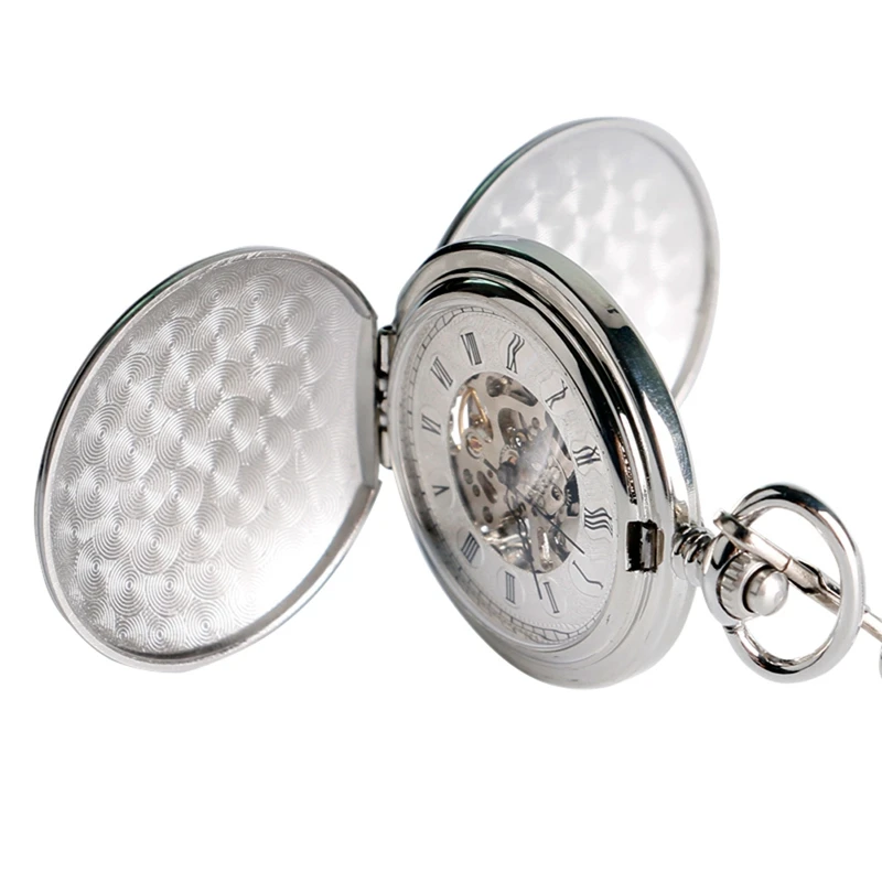 Классические серебряные карманные часы гладкие механические с ручным заводом и
