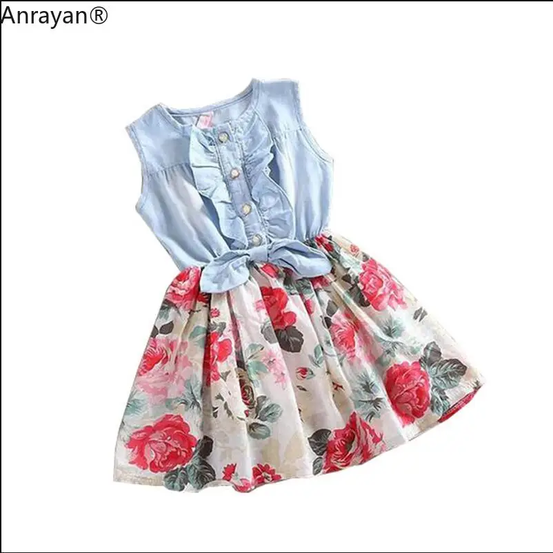 Baby Girl Dress Kids Princess Bowknot Flower Summer Children Sleeveless Christmas Girls Denim Floral Dresses Party | Детская одежда и