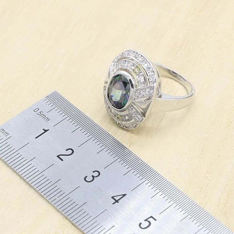 Набор украшений для женщин с геометрическим радужным цирконием серебряного