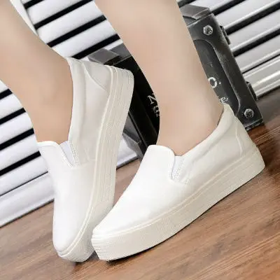 

2020 Women's Pumps White Canvas Shoes Korean Fashion Low-Top Women's Casual Shoes Heightening Shoes