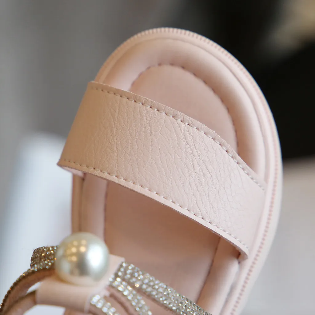 Summer Baby Girls Sandals Toddler Infant Kids Slip on Pearl Crystal Single Princess Roman Shoes for Children Girl PU May 4th|Сандалии| |