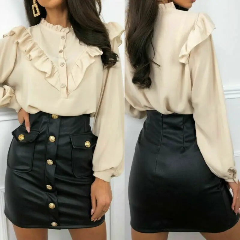 2020 популярные юбки с высокой талией из искусственной кожи Женские однотонные