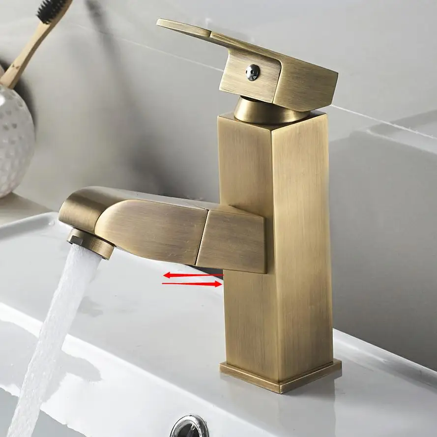 

Black/Antique/Chrome Sink Bathroom Faucet Copper Handles Basin Water Tap Deck Mounted Pull Out Single Hole Torneira Banheiro