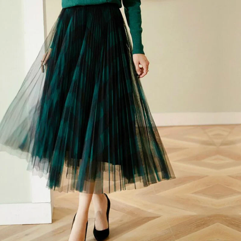 

Женские юбки-пачки, элегантные, модные, длинные, женские, эластичные, с высокой талией, сетчатые, плиссированные юбки, праздничная одежда, ле...