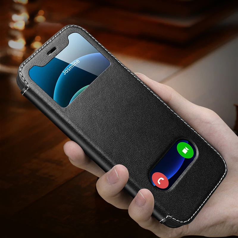 

Чехол-книжка из натуральной кожи для iPhone 12, 13 Pro, противоударный чехол из ТПУ, чехол с застежкой спереди, чехол для iPhone 13 Pro, 12 Mini