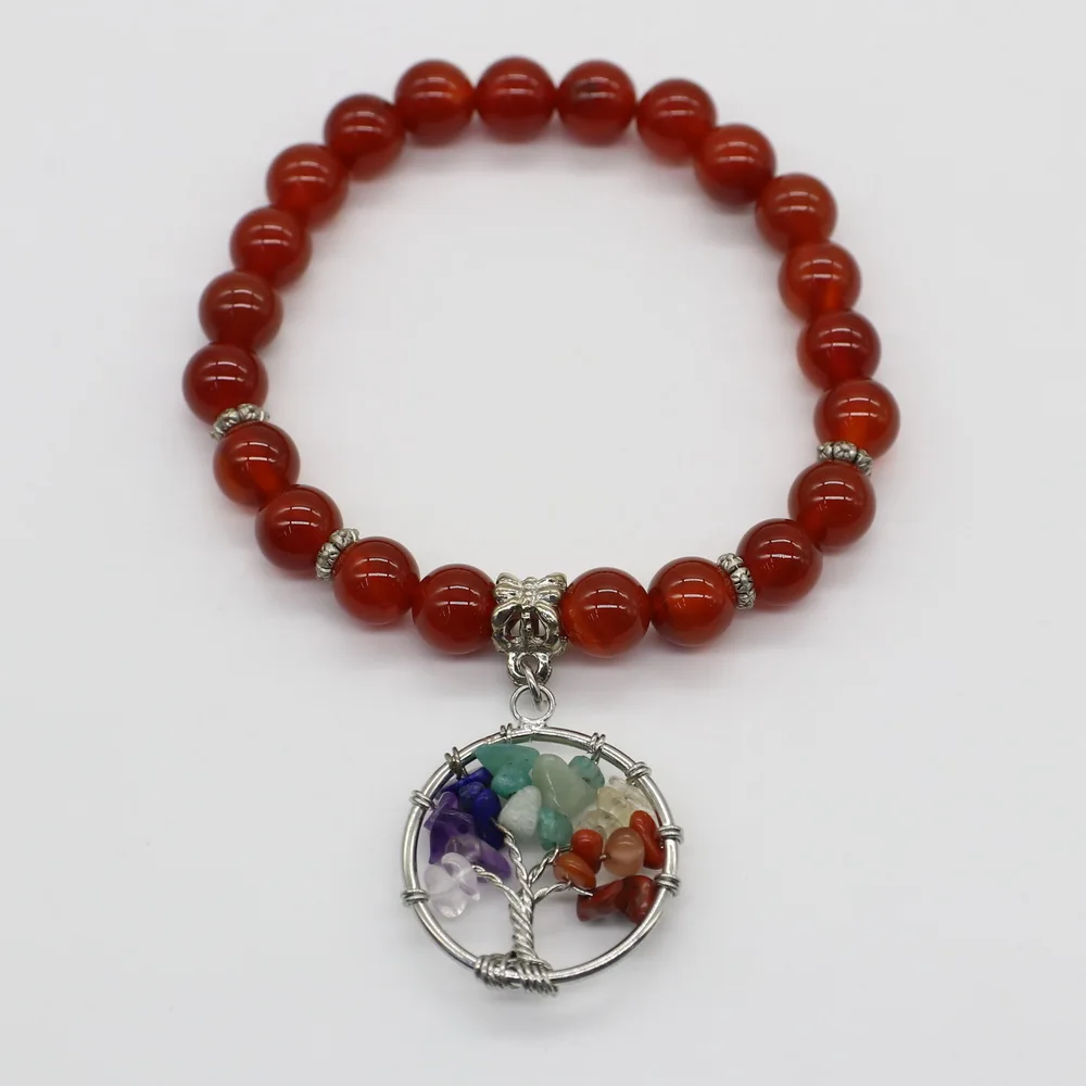 8 мм с натуральным камнем браслет красочными подвеска деревом жизни для женщин