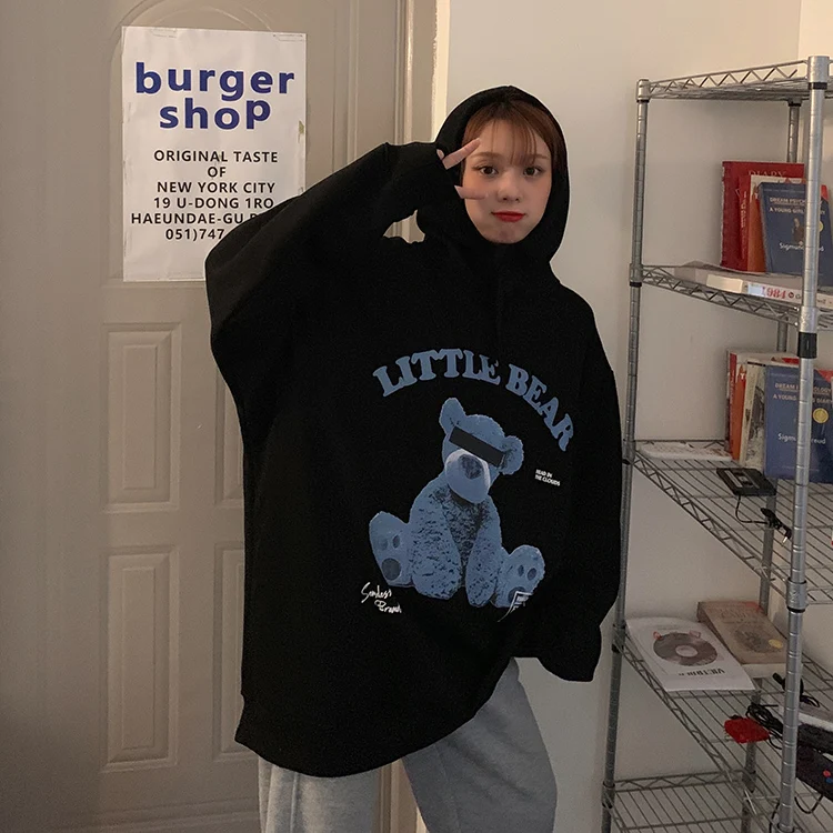 

New winter han edition tide over fire cec с капюшоном и мультяшными буквами