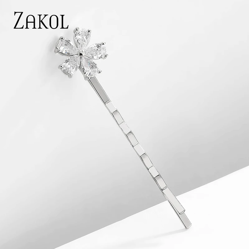 Новинка модные заколки для волос ZAKOL с фианитами и цветами женщин девушек