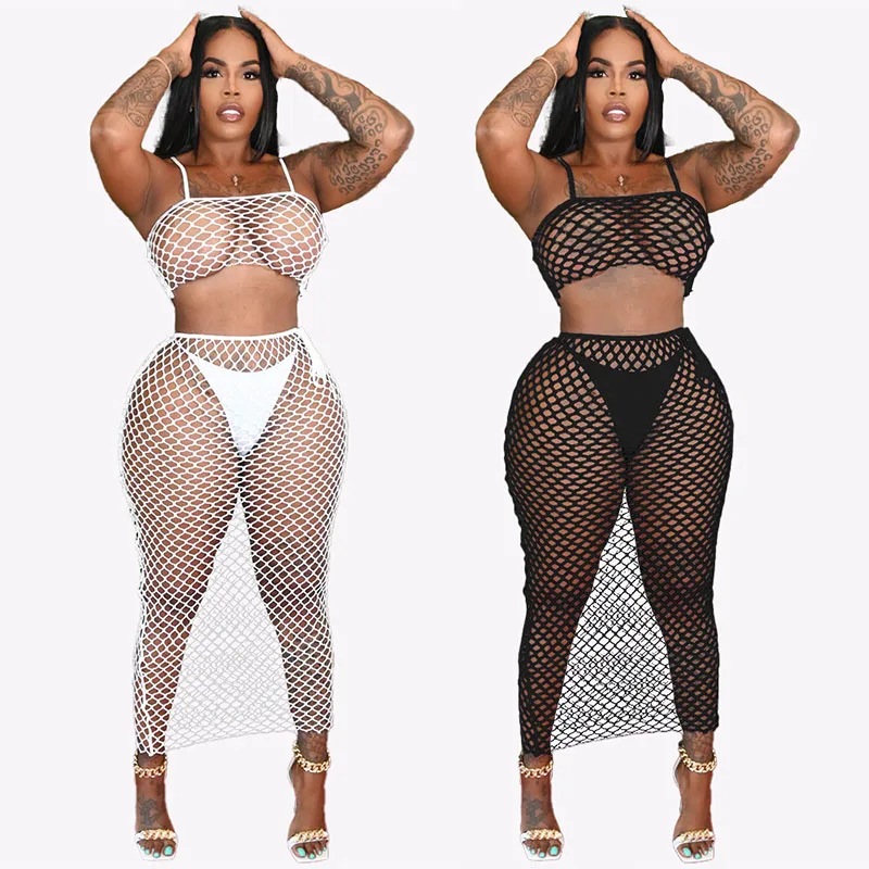 

ZKYZWX Sexy Mesh Sheer 3 Piece Swimsuit Backless Crop Top Thong Bodycon Dresses Summer Beachwear Outfits Club Matching Sets
