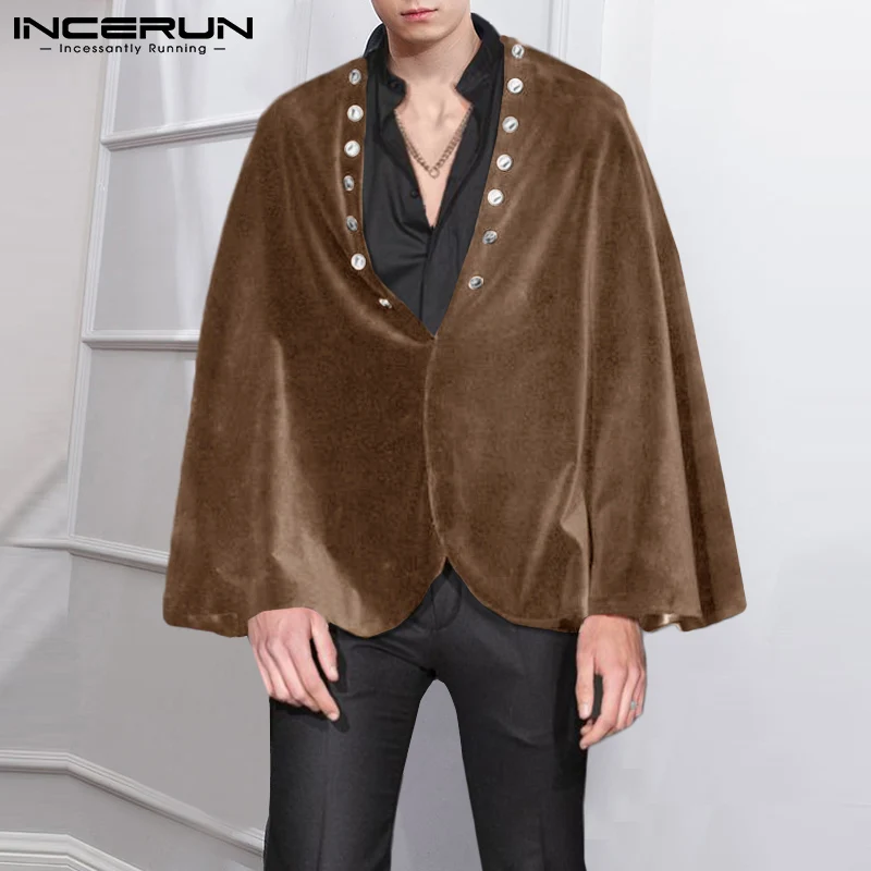

Тренчкот INCERUN мужской однотонный, велюровая уличная одежда с V-образным вырезом, свободный двубортный плащ, Повседневная накидка, S-5XL