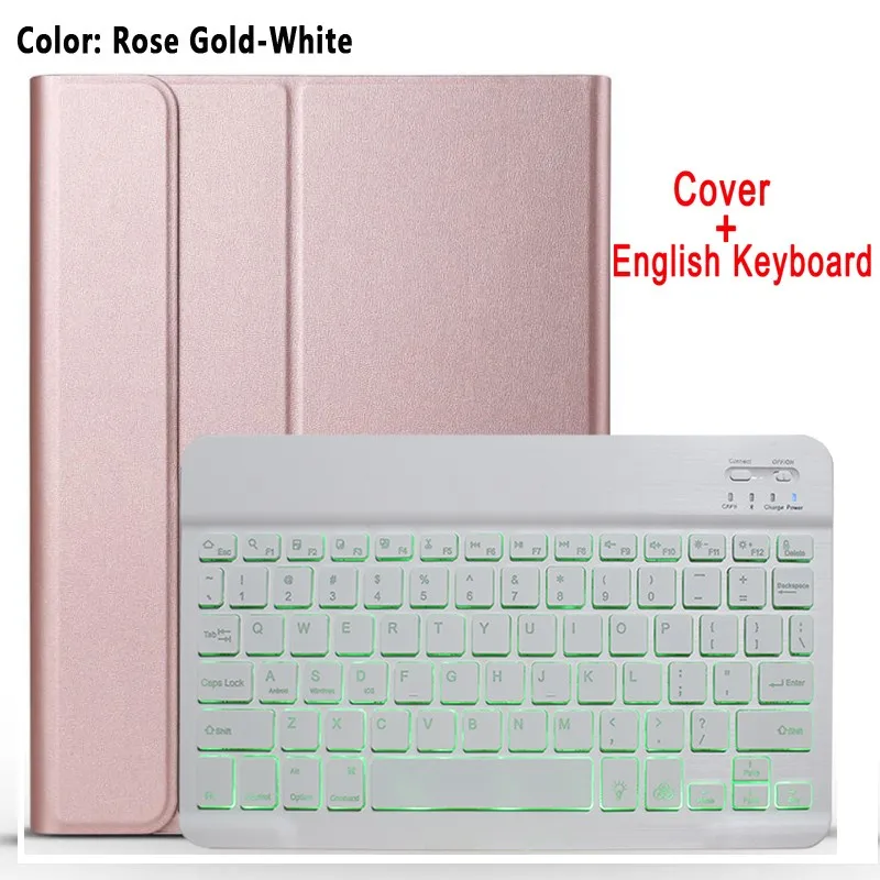 rose gold-white Светлая клавиатура с подсветкой чехол для Samsung Galaxy Tab A 10,1 T510 T515 SM-T510 SM-T515 планшет кожаный чехол Bluetooth клавиатура - Цвет: rose gold-white