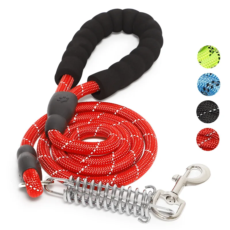 

Nylon Reflective Dog Leashes K9 Harness Traction Rope Large Dog Pet Lead Belt Spring Shock Absorption Foam Handle Dog Leashes