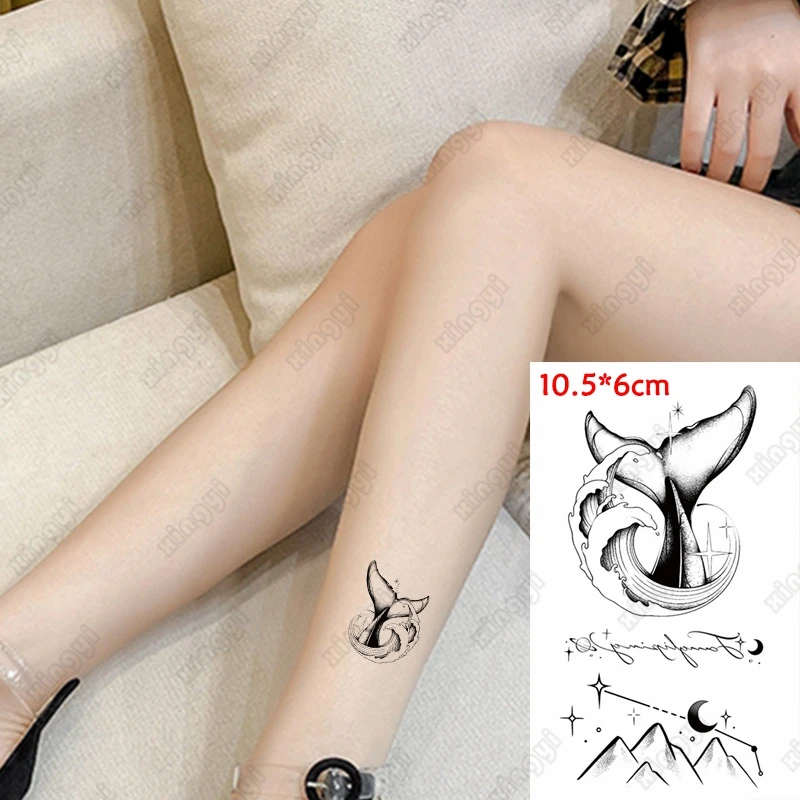 

Waterproof Temporary Tattoo Sticker whale Tail Waves Star moon FlashTatto Arm Wrist Water Transfer Fake Tatto Body Art Women Men