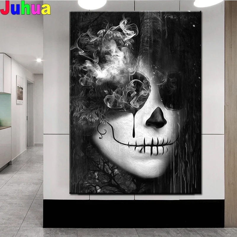 

full square round 5d diy diamond painting skull woman pattern 3d diamond mosaic landscape diamond embroidery craft Pasted