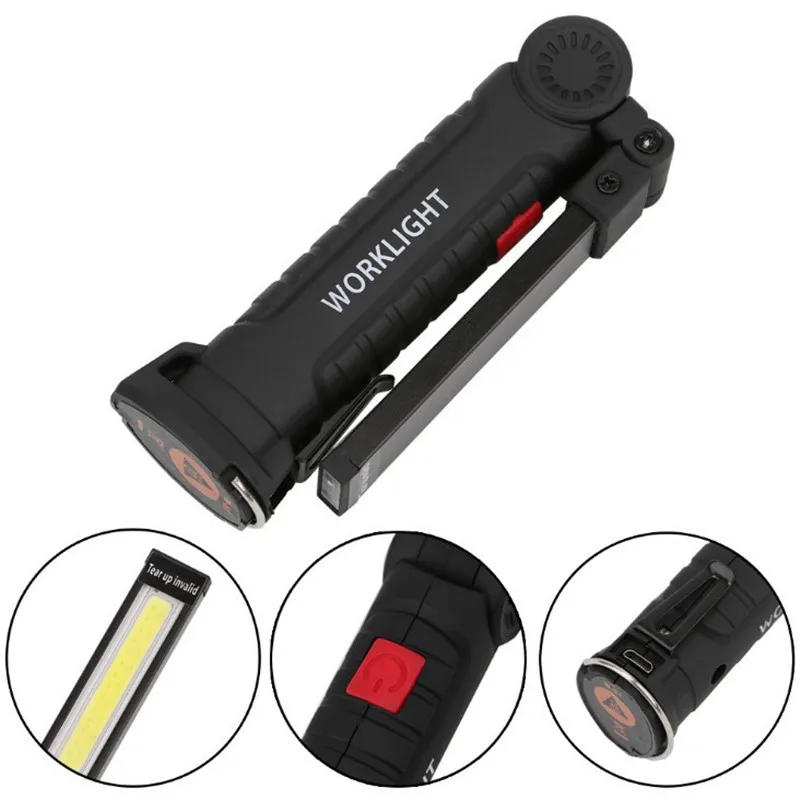 Portable 5 Mode Flashlight Torch USB Rechargeable LED Work Light Magnetic Hanging Hook Lamp For Outdoor Camping |