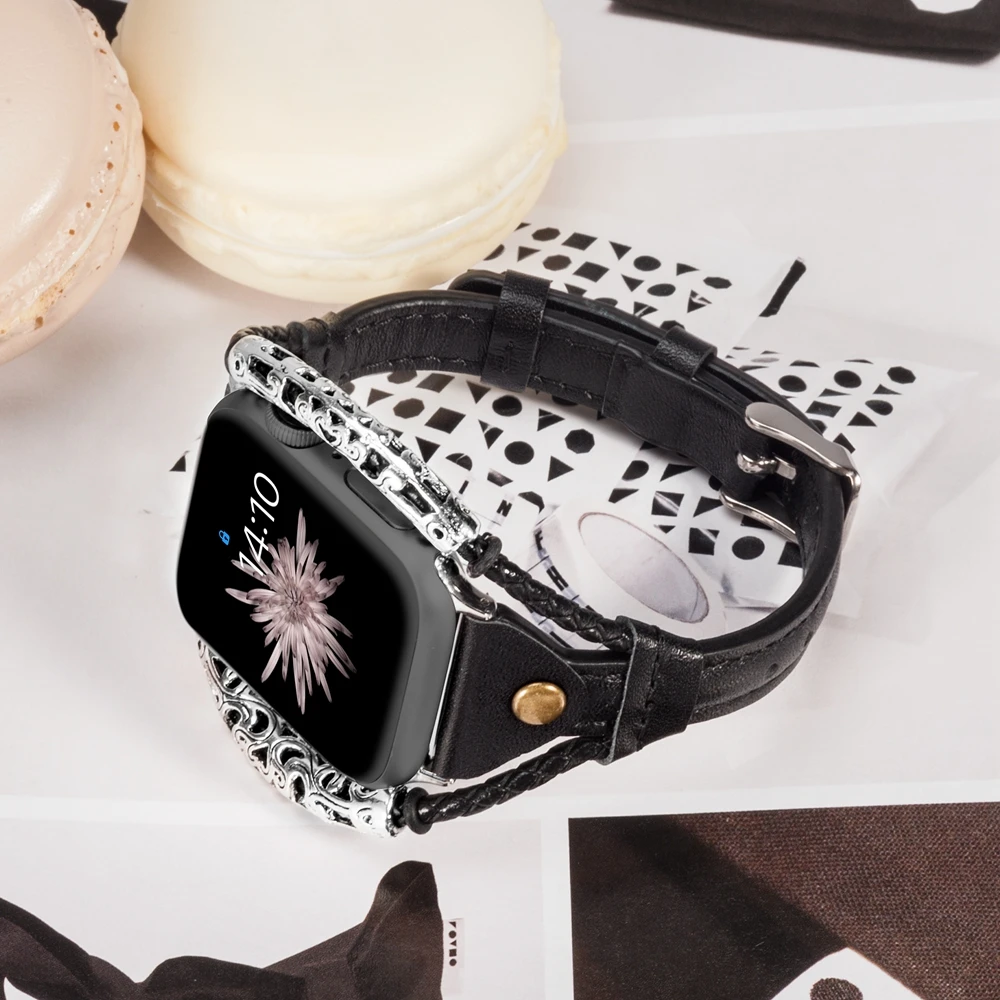 Винтажный кожаный ремешок для Apple Watch Band женский твист полоса ремешок заклепки с металлической веревкой браслет нарядный стильный iwatch серия