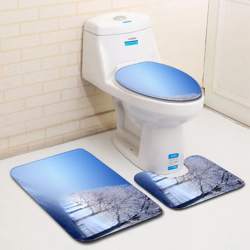

Zeegle 3D Natural Toilet Mat Set Polyester Pedestal Rug Lid Toilet Cover Mat Bathroom Entrance Mat Toilet Decor Rug Floor Mat