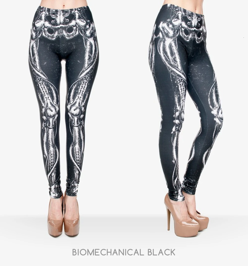 Biomechanical черный Графический полный печати леггинсы для женщин Фитнес Леггинсы эластичные брюки леггинсы брюки