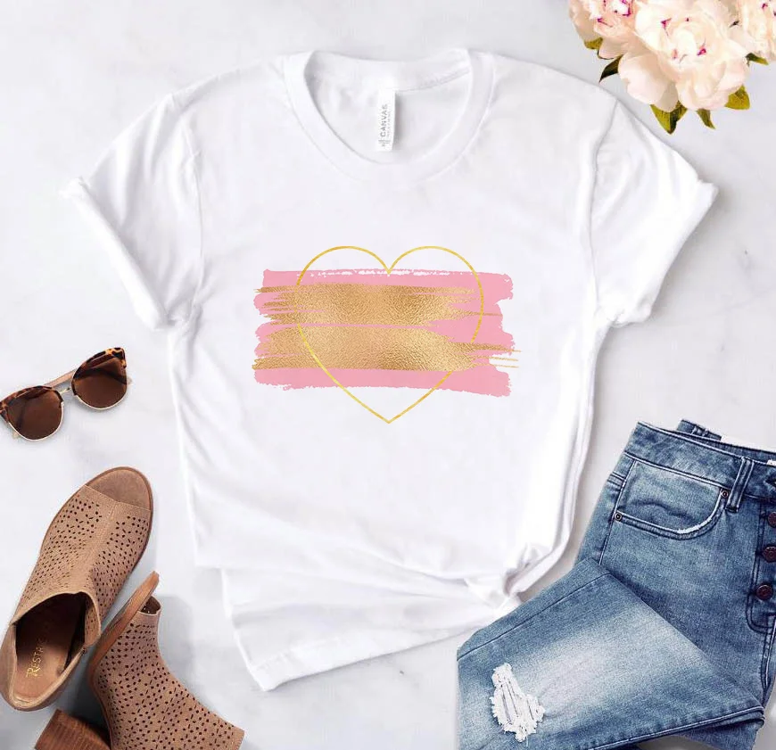 

Летняя футболка 2021, футболка с принтом в форме сердца, футболка с коротким рукавом и круглым вырезом, Милая футболка для девочек, футболка дл...