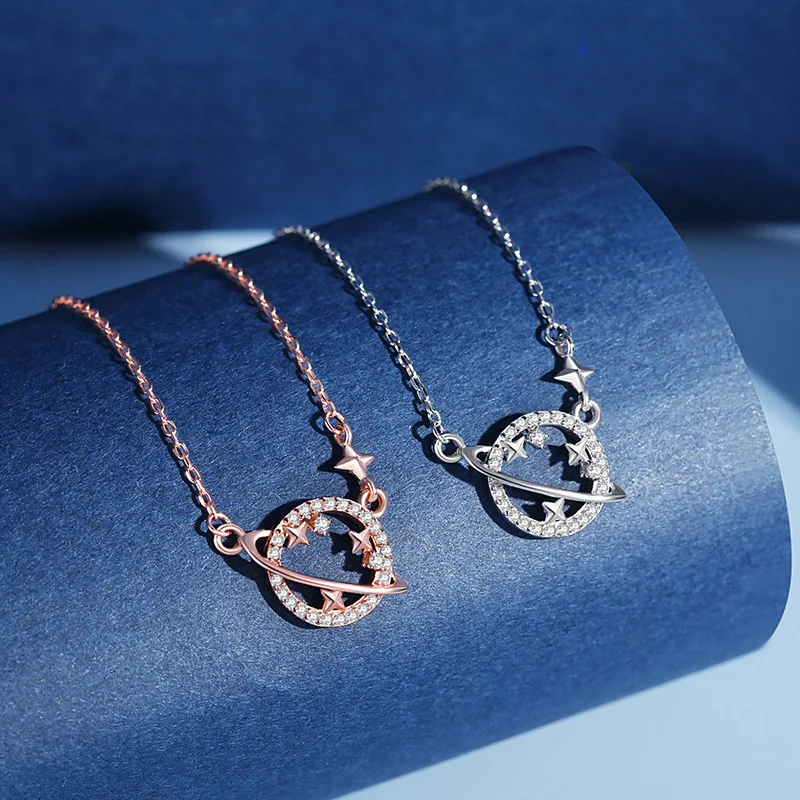 

Korean version of the trend of the new girl temperament creative inlaid stone dream planet shape design women's necklace jewelry