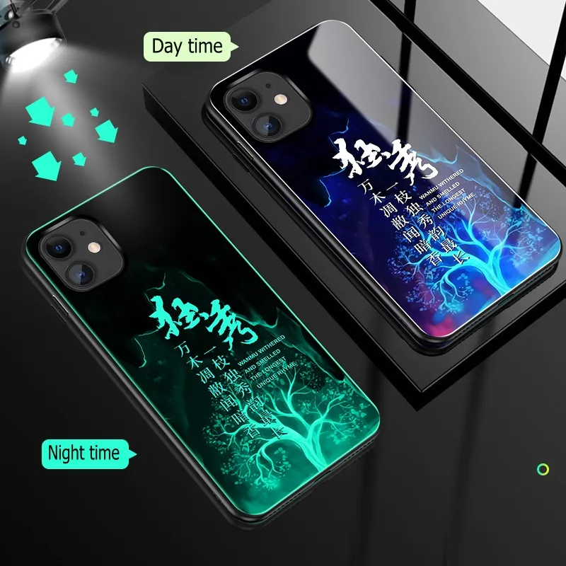du xiu Чехол из закаленного стекла для Iphone 11 Pro XS Max XR X Чехол светящийся противоударный мультяшный чехол для Iphone 11 8 7 Plus 6 6s Plus чехол - Цвет: du xiu